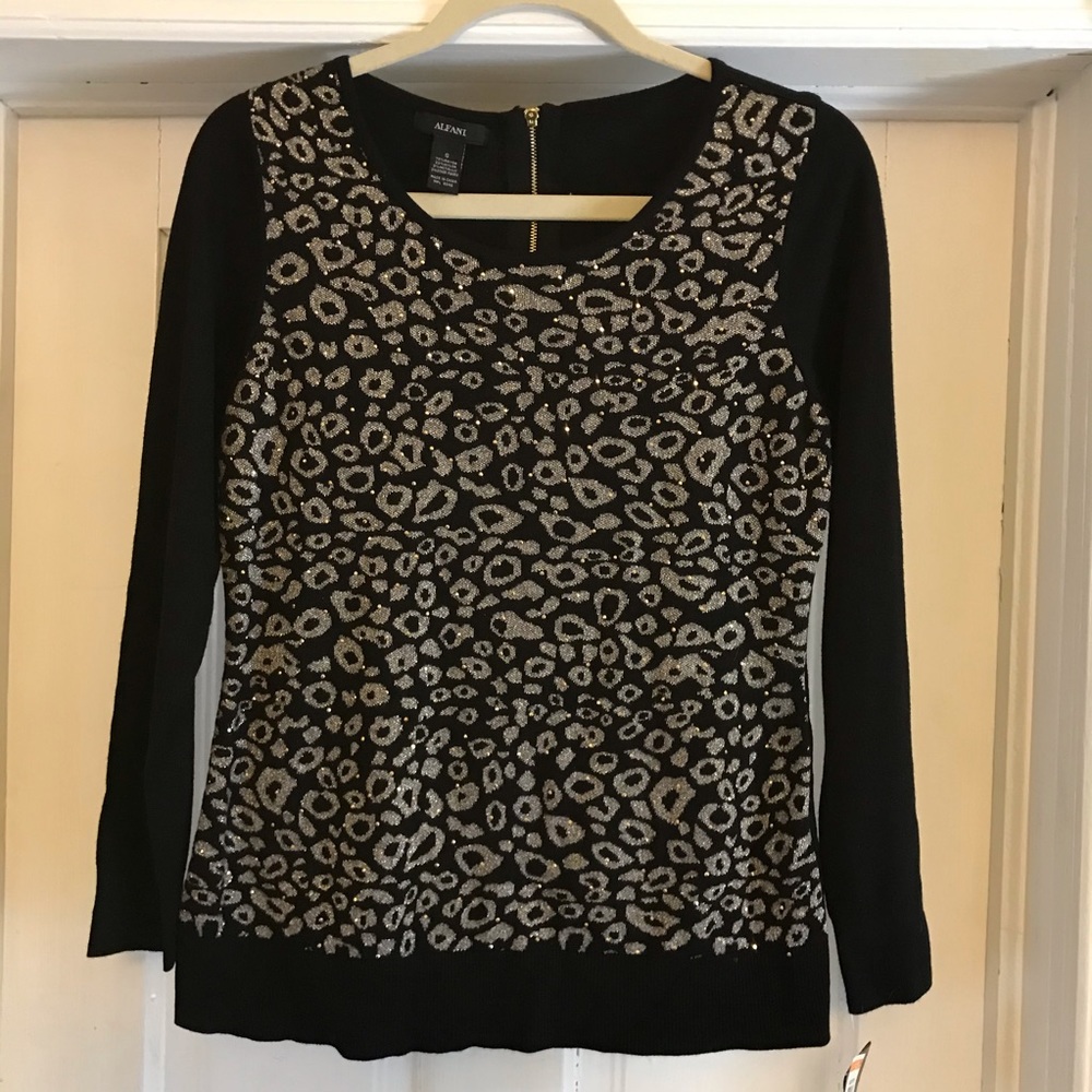 NWT Alfani black gold cheetah print sweater, small